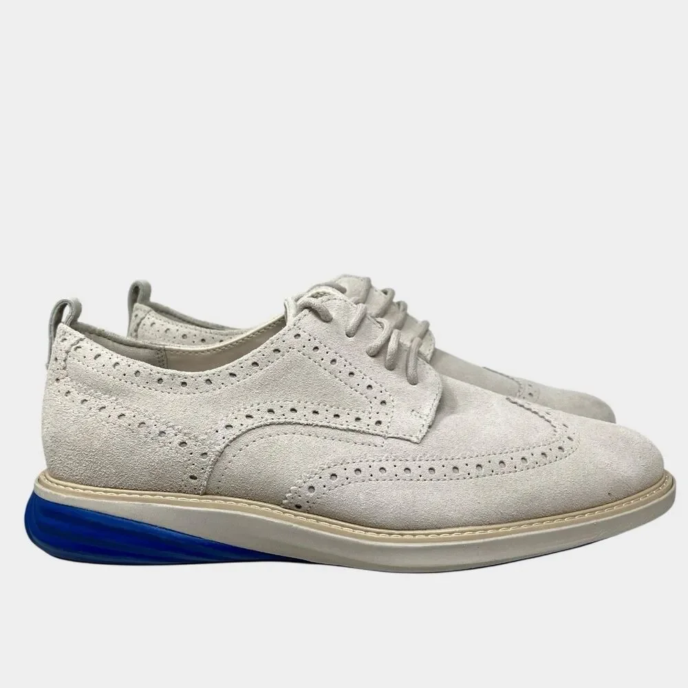 Cole Haan Oxford Shoes Mens 9.5 Gray Suede Wingtip Grand Evolution Pumice Dress